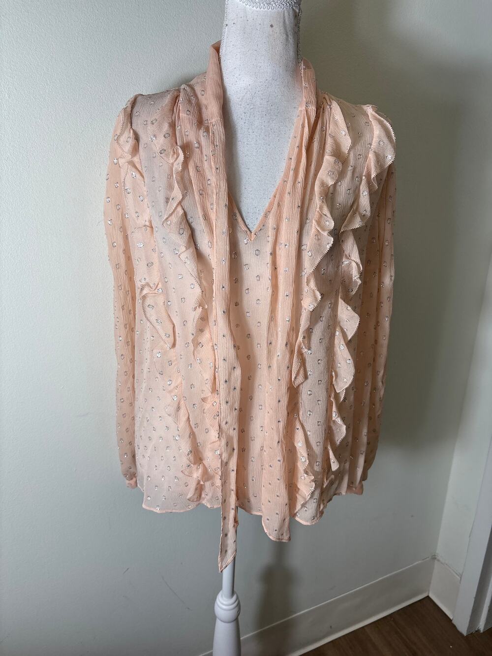 Rebecca Taylor Pink With Metallic Silver Dot Sheer Top Sz 8